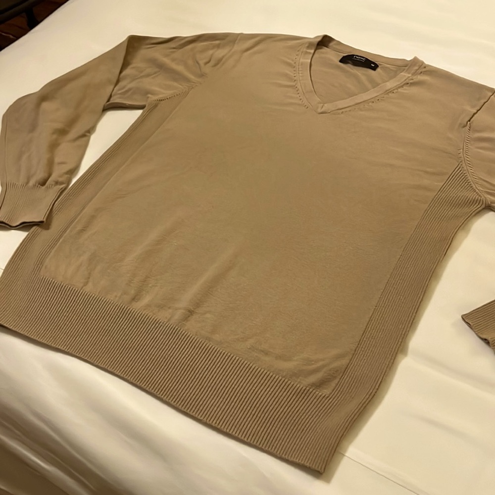 Next UK Camel Brown Cotton V Neck Sweater Medium M w/Nylon